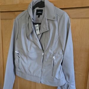 New Express Women's Light Gray Leather Moto Jacket Size M